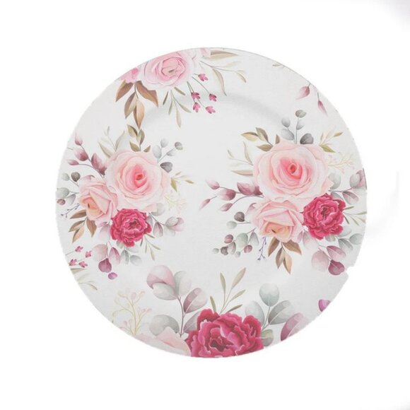 CHARGER PLATE - 6 pack:  13" Rose Flower Design Plastic Charger Plates - Picture 8 of 15